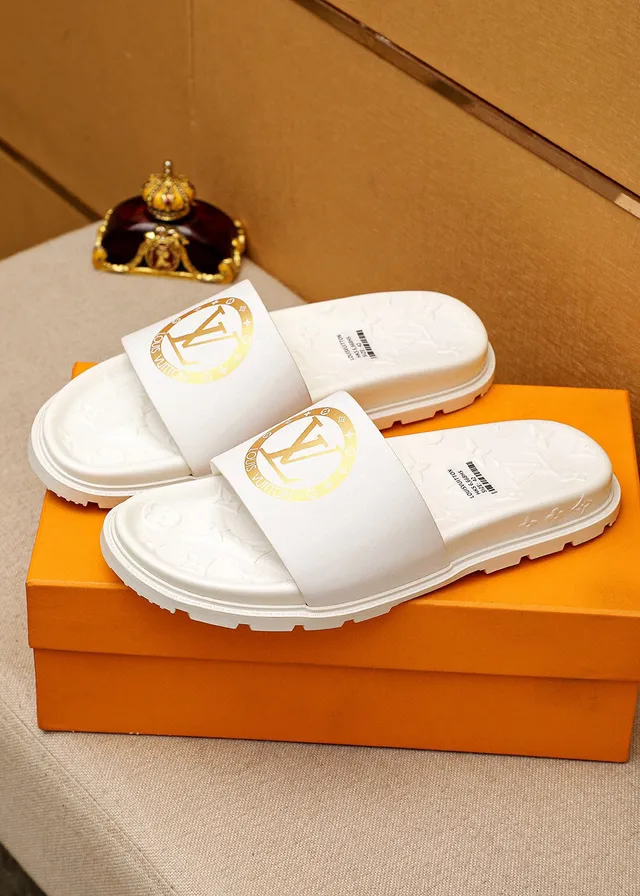 Louis Vuitton Gold Monogram Logo White Slipper 3