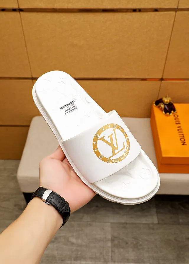 Louis Vuitton Gold Monogram Logo White Slipper 4