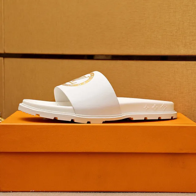 Louis Vuitton Gold Monogram Logo White Slipper 6