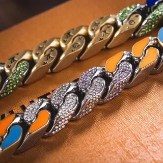 Louis Vuitton Gold Multicolor Oversized Curb-Link Dual-Tone Metal Bracelet