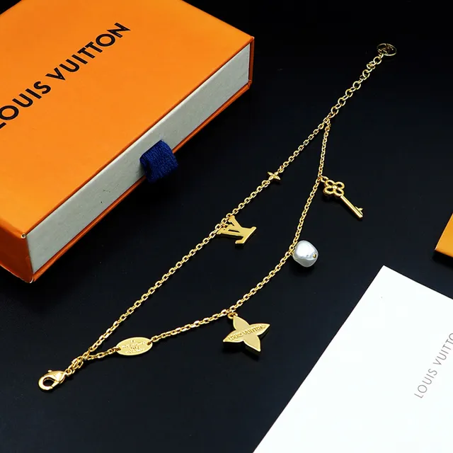 Louis Vuitton Gold Pink Multi-Charm Layered Chain Bracelet 5