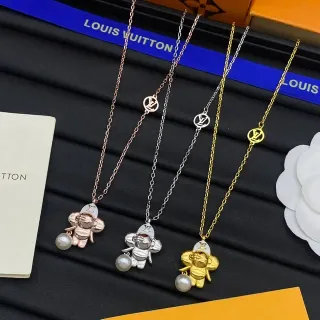 Louis Vuitton Gold Silver Chain-Link Character Pendant Necklace
