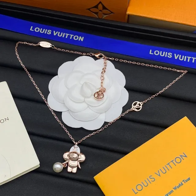 Louis Vuitton Gold Silver Chain-Link Character Pendant Necklace 3