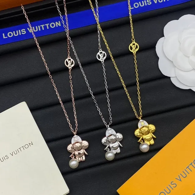 Louis Vuitton Gold Silver Chain-Link Character Pendant Necklace 6