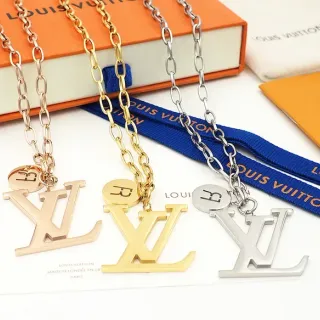 Louis Vuitton Gold Silver Monogram Pendant Chunky Chain Necklace