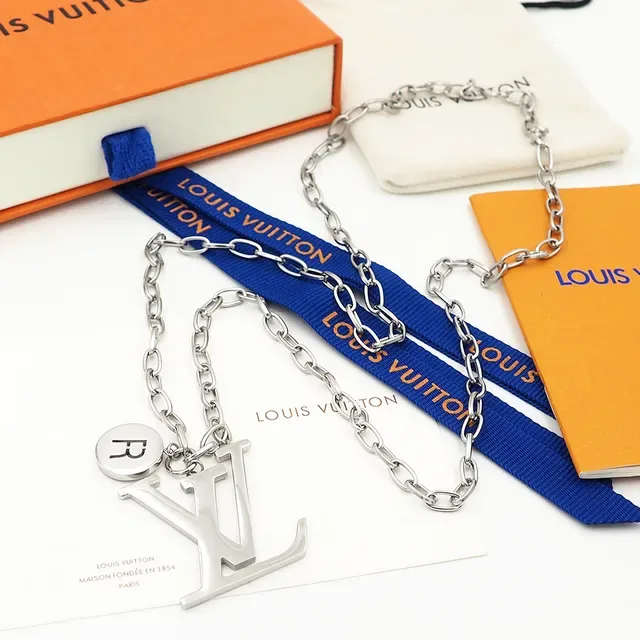 Louis Vuitton Gold Silver Monogram Pendant Chunky Chain Necklace 2
