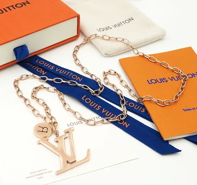Louis Vuitton Gold Silver Monogram Pendant Chunky Chain Necklace 3