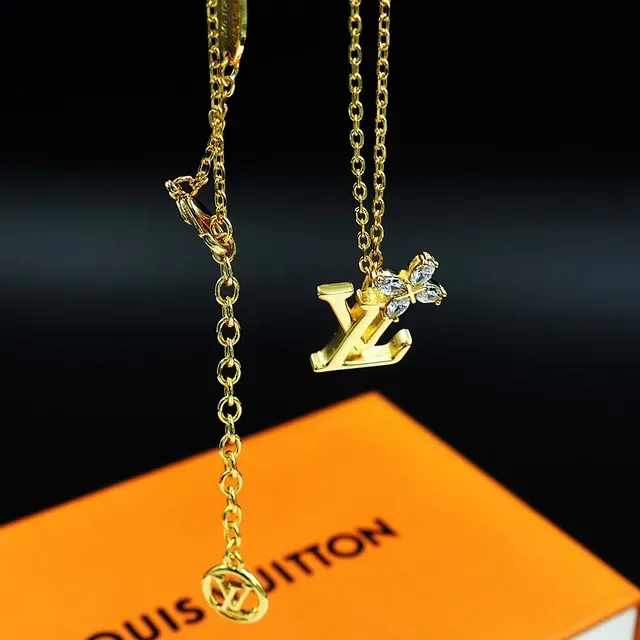 Louis Vuitton Gold Silver Monogram Pendant Crystal Flower Accent Necklace 4
