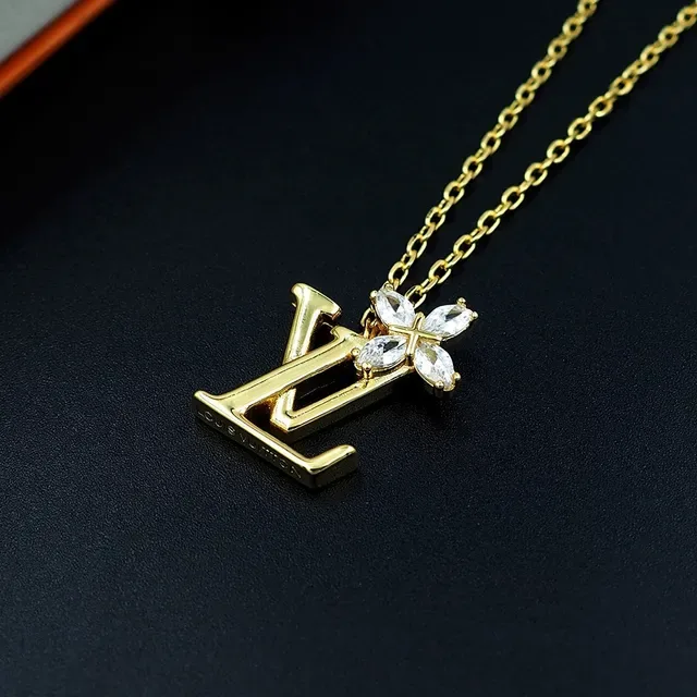 Louis Vuitton Gold Silver Monogram Pendant Crystal Flower Accent Necklace 5