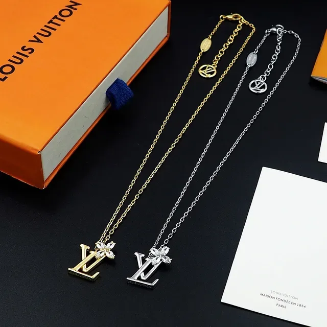 Louis Vuitton Gold Silver Monogram Pendant Crystal Flower Accent Necklace 6