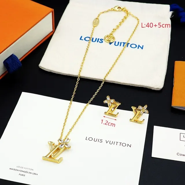 Louis Vuitton Gold Silver Monogram Pendant Crystal Flower Accent Necklace 7