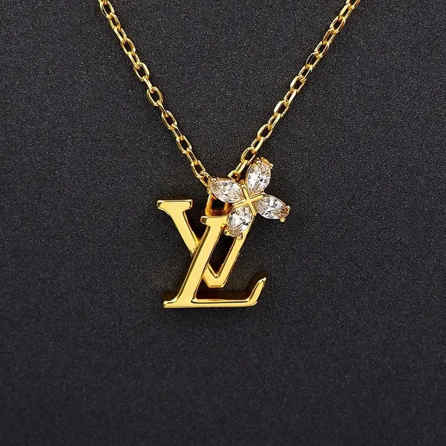 Louis Vuitton Gold Silver Monogram Pendant Crystal Flower Accent Necklace 9