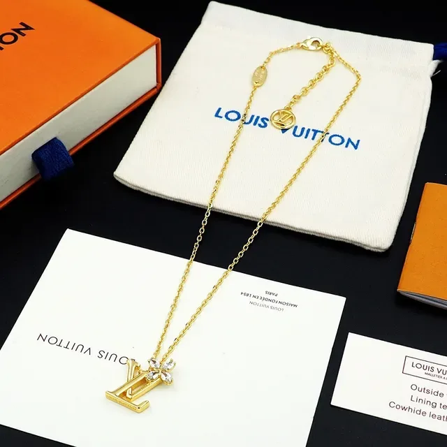 Louis Vuitton Gold Silver Monogram Pendant Crystal Flower Accent Necklace 10