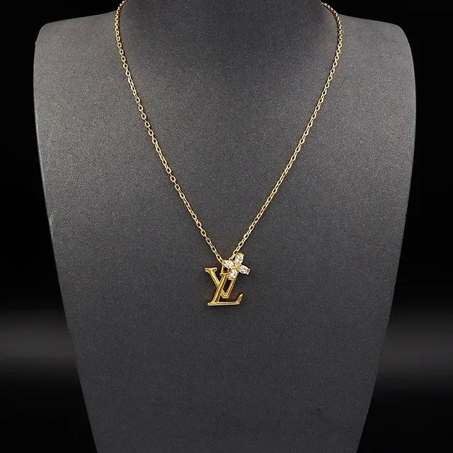 Louis Vuitton Gold Silver Monogram Pendant Crystal Flower Accent Necklace 13