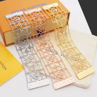 Louis Vuitton Gold Silver Openwork Monogram Lattice Chain-Link Construction Bracelet