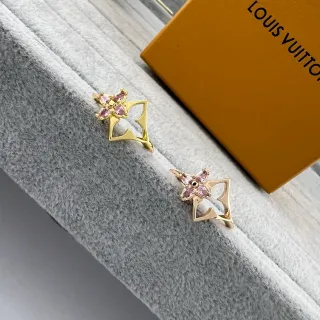 Louis Vuitton Gold-Tone Star Flower Pink Stone Earrings