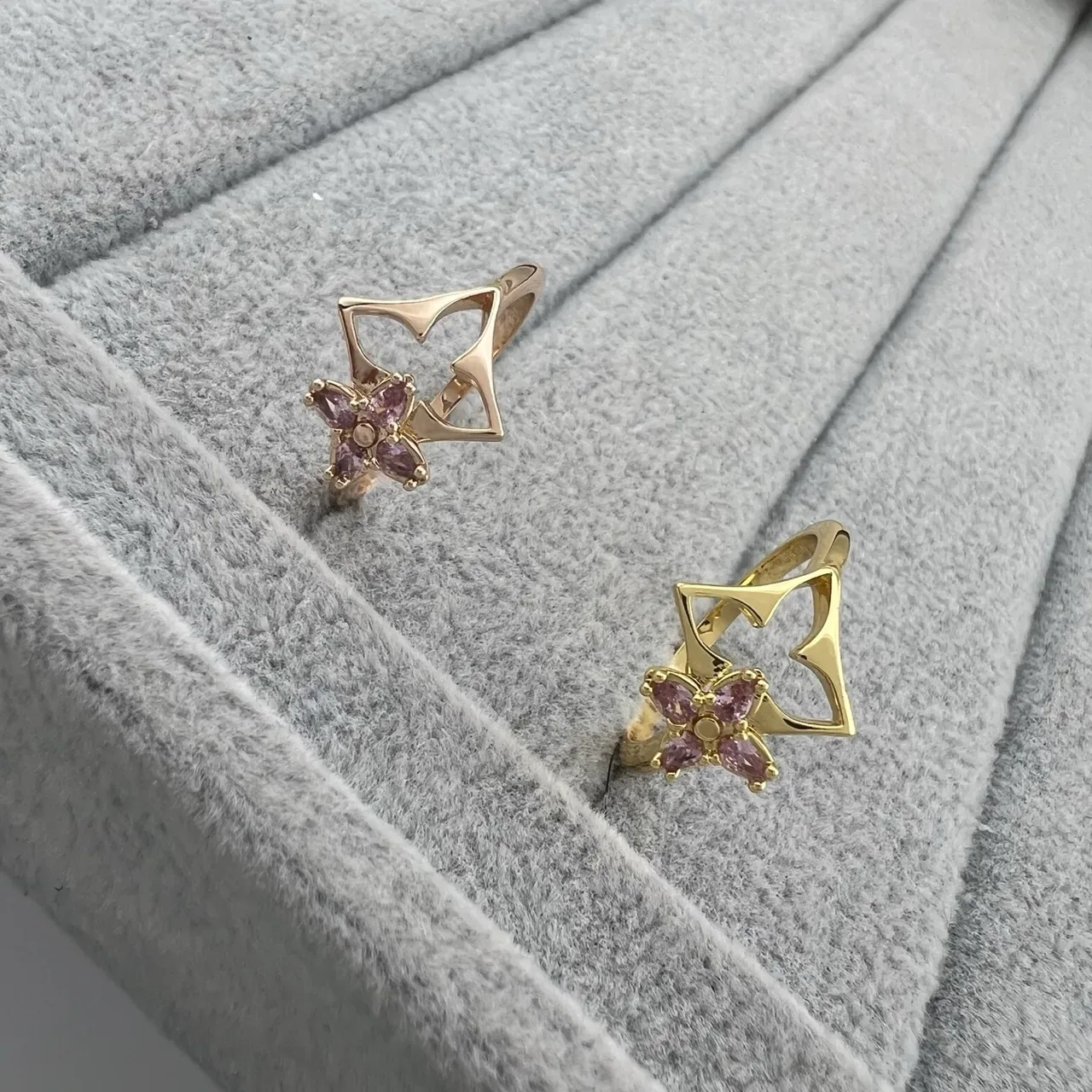 Louis Vuitton Gold-Tone Star Flower Pink Stone Earrings 5