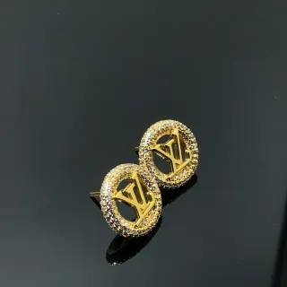 Louis Vuitton Gold Transparent Circular Pavé Halo Monogram Cutout Earrings