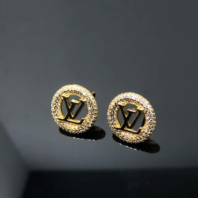 Louis Vuitton أقراط ذهبية شفافة دائرية Pavé هالو مونوغرام مقطوعة 3
