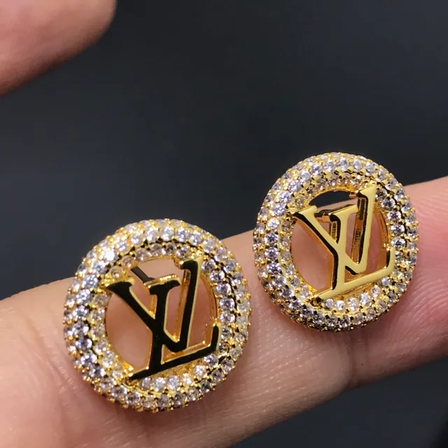 Louis Vuitton أقراط ذهبية شفافة دائرية Pavé هالو مونوغرام مقطوعة 4