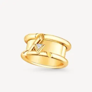 Louis Vuitton Gold Transparent Double-Band Monogram-Engraved Ring