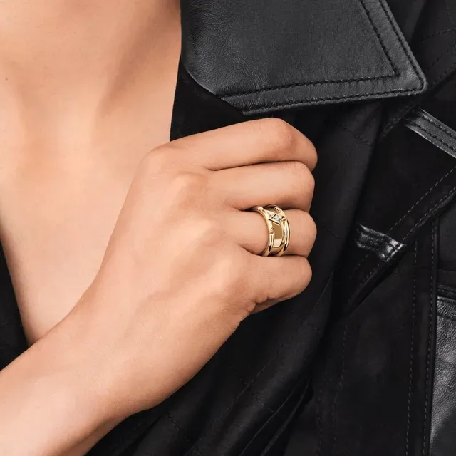 Louis Vuitton Anel Dourado Transparente Duas Bandas Gravado Monograma 2