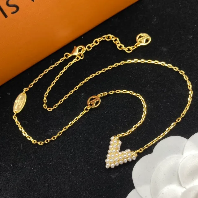 Louis Vuitton Gold White Chain Pearl-Embellished Triangles Bracelet 6