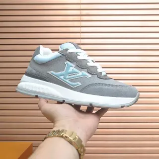 Louis Vuitton Gray Blue Perforated Suede Upper Light Monogram Overlay Lifestyle Sneakers
