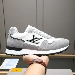 Louis Vuitton Cinza Branco Low-Top Runner Silhouette Mixed Suede E Textured Leather Upper Lifestyle Sneakers