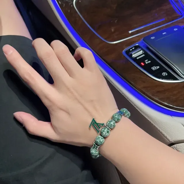 Louis Vuitton Green Silver Beaded Stone Bracelet 2