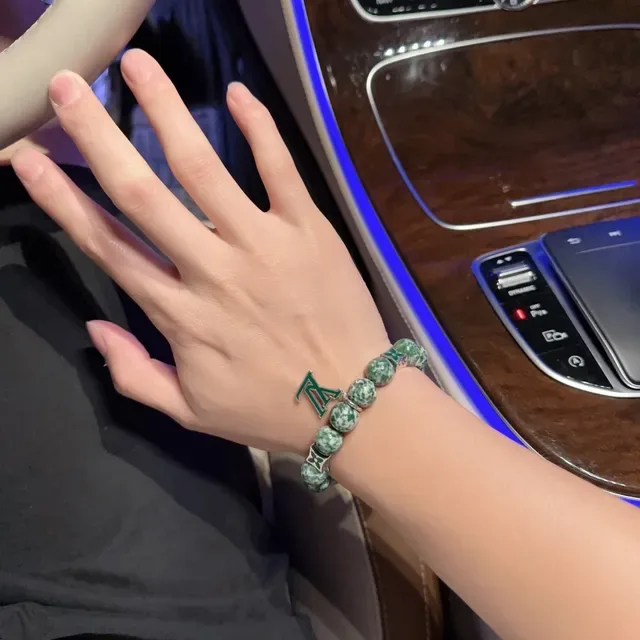 Louis Vuitton Green Silver Beaded Stone Bracelet 4