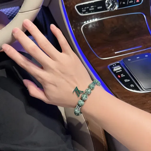 Louis Vuitton Green Silver Beaded Stone Bracelet 7