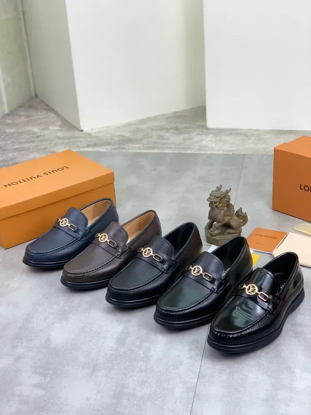 Louis Vuitton Horsebit 1955 Navy Blue Pebbled Leather Loafer 2
