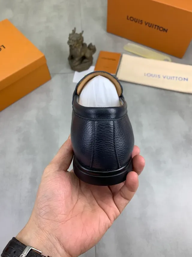 Louis Vuitton Horsebit 1955 Navy Blue Pebbled Leather Loafer 4