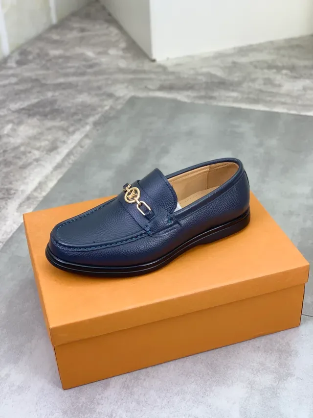 Louis Vuitton Horsebit 1955 Navy Blue Pebbled Leather Loafer 5