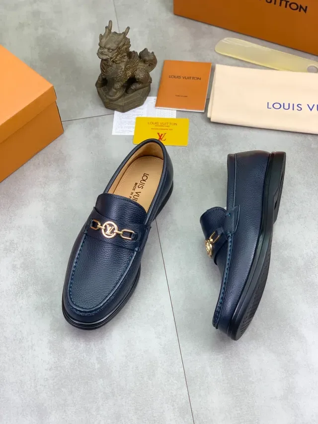 Louis Vuitton Horsebit 1955 Navy Blue Pebbled Leather Loafer 6