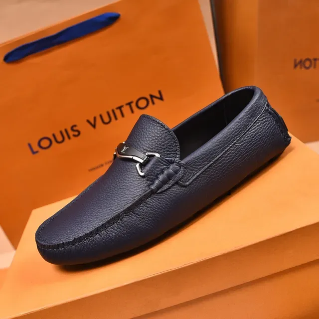 Louis Vuitton Horsebit 1955 Navy Blue Pebbled Leather Loafers 2