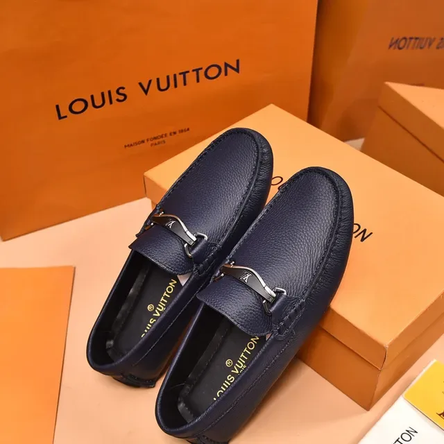 Louis Vuitton Horsebit 1955 Navy Blue Pebbled Leather Loafers 4