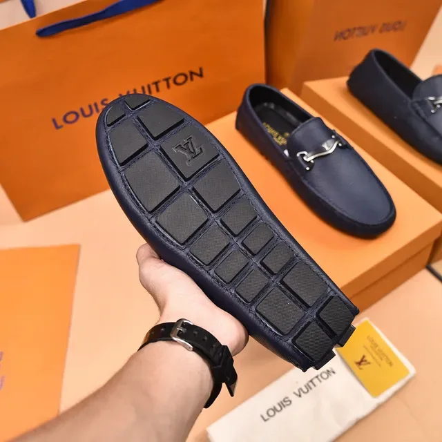 Louis Vuitton Horsebit 1955 Navy Blue Pebbled Leather Loafers 5