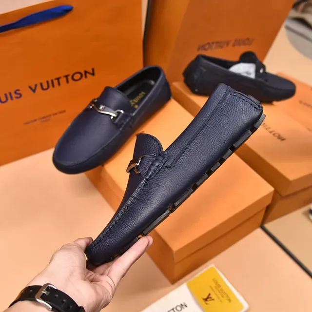 Louis Vuitton Horsebit 1955 Navy Blue Pebbled Leather Loafers 6