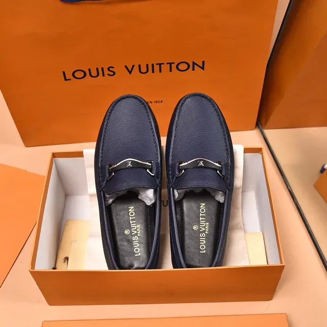Louis Vuitton Horsebit 1955 Navy Blue Pebbled Leather Loafers 9