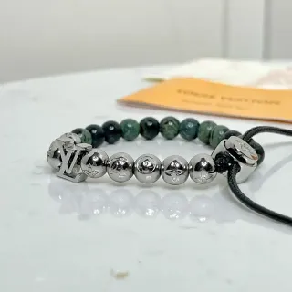 Louis Vuitton Iconic Beads Silver and Green Stone Bracelet