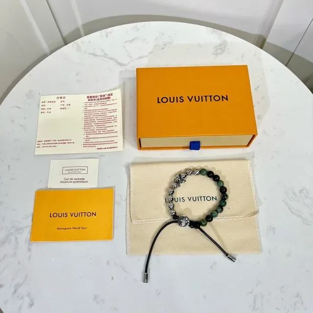 Louis Vuitton Iconic Beads Silver and Green Stone Bracelet 2