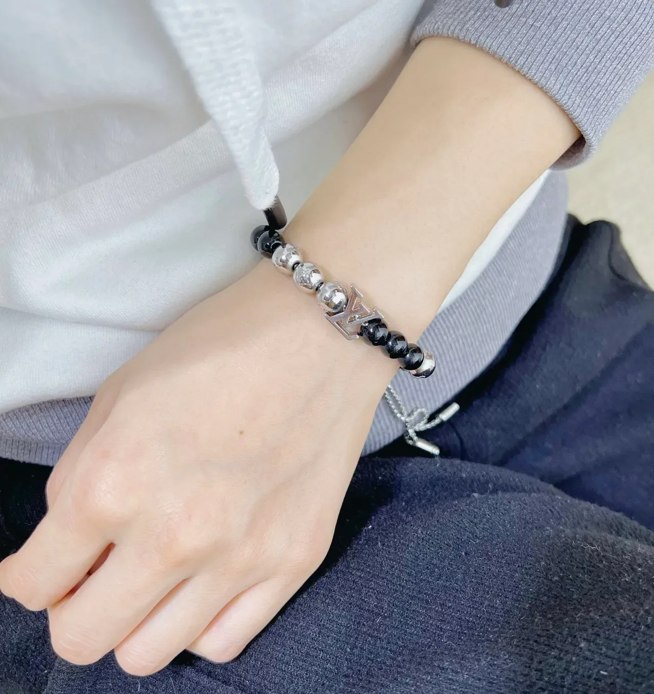 Louis Vuitton Iconic Beads Silver and Green Stone Bracelet 7