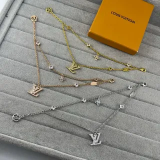 Louis Vuitton Iconic Monogram Gold Silver Pavé-Crystal LV Pendant Diamond-Shaped Stations Necklace