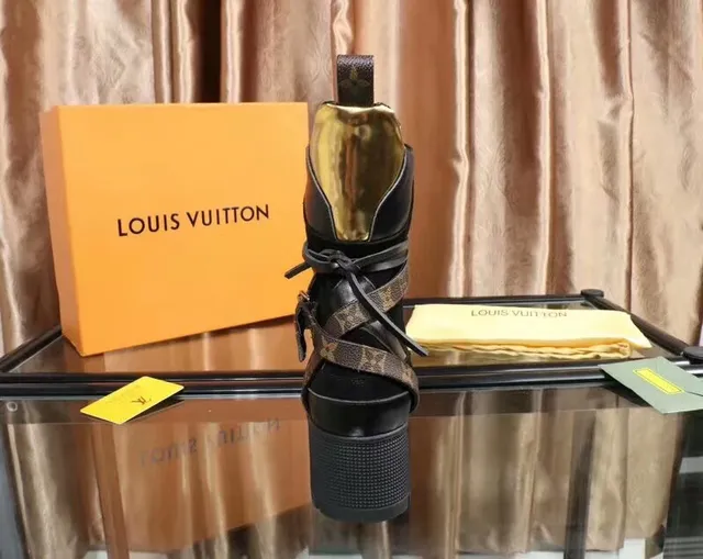 Louis Vuitton Le Cagole Boot Black and Monogram Canvas Ankle Boots 4