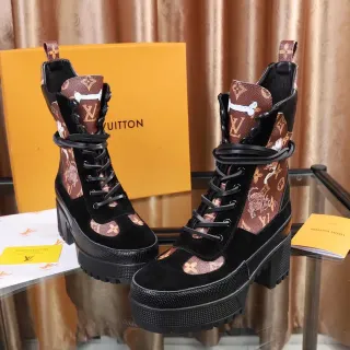 Louis Vuitton Le Cagole Monogram Patchwork Black Ankle Boots