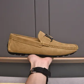 路易威登 乐福鞋 米色 黑色 麂皮面 Moc-Toe 缝线 乐福鞋