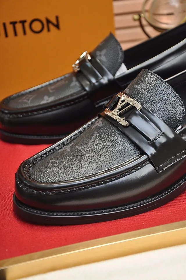 Louis Vuitton Loafer Black Gold Monogram Canvas Vamp Polished LV Buckle Loafer 2