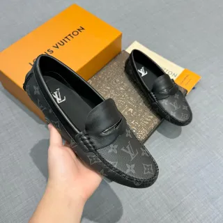 Louis Vuitton 乐福鞋 黑色 灰色 印花 帆布 皮革 装饰 乐福鞋